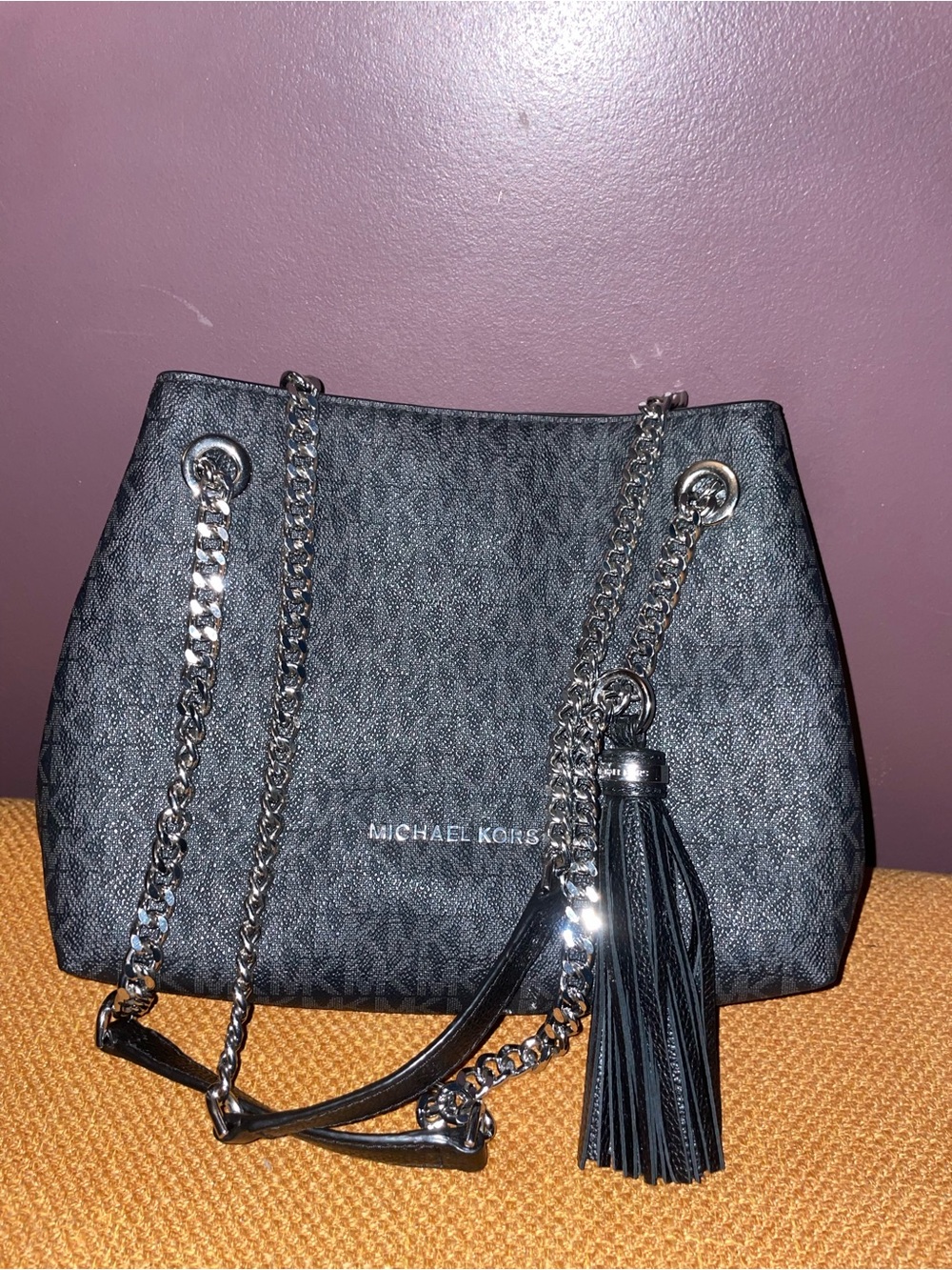 Michael Kors Black Logo Tassel Chain Shoulder Bag